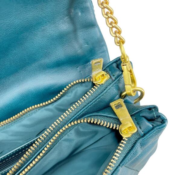 Fawn Design The Quilted Clutch Teal Matte Vegan Leather Crossbody Purse - Picture 10 of 13